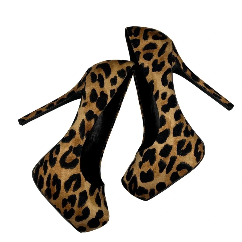 Steve Madden Nala Leopard Print‎ Stiletto Platform Pumps Heels Tan Brown Size 7